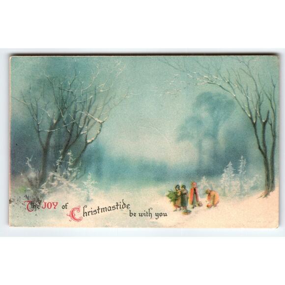 Vintage 1922 Christmas Postcard Joy of Christmastide Winter Scene - Picture 1 of 2